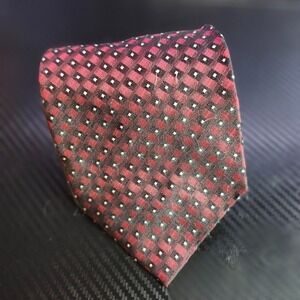 Alexander Lloyd Mens Red Black Geometric Handmade 100% Silk Tie Long Classic